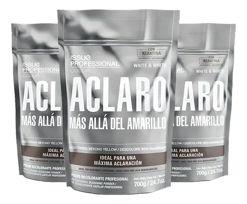 Kit X 3 Polvo Decolorante White & White Issue X 700gr Aclara Hasta 7 Tonos Con Keratina