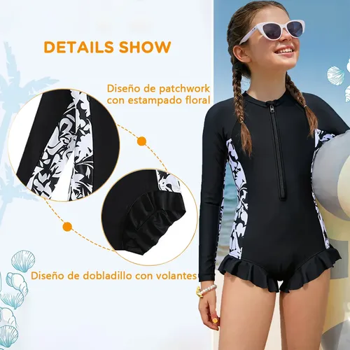 Cxre Traje De Baño For Niñas Manga Larga Upf 50+ &gorro Ce