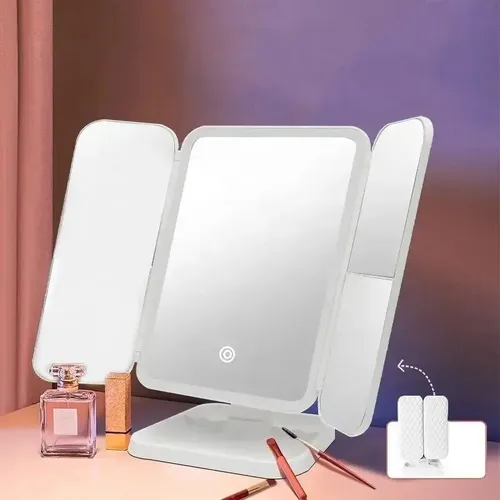 Espejo Maquillaje Led Ajustable Recargable Tactil Triptico