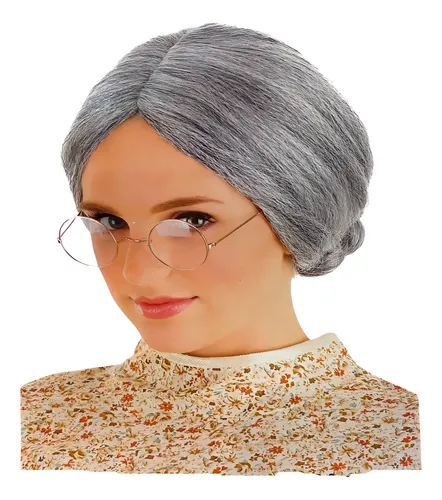 Peluca Gris Abuela Rodete Cotillon Anciana