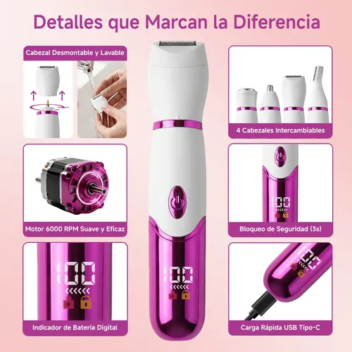 For For Depiladora Electrica Mujer 4 En 1 Bikini Cejas Sin