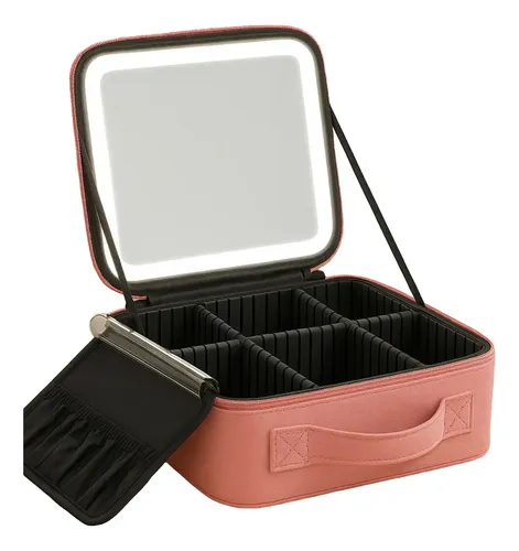 Organizador Mtl Portátil Luz Led Espejo Accesorios Pu Viajes