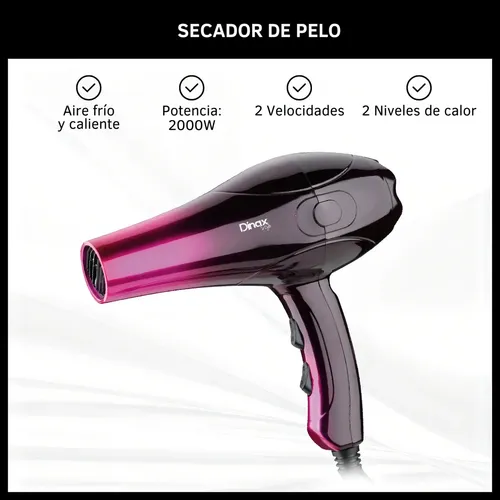 Secador De Pelo Dinax 2000w 2 Velocidades Temperaturas Frío Calor