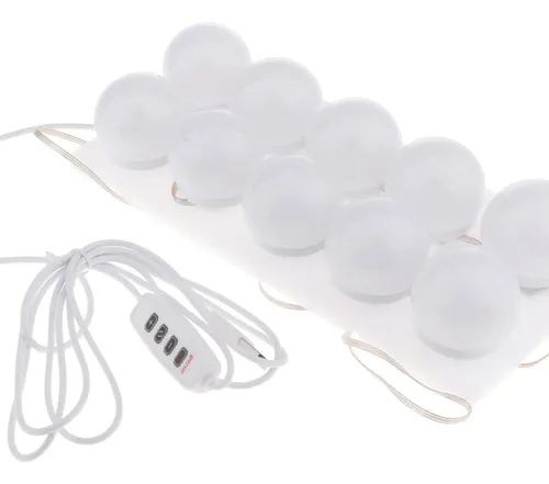 Espejo De Tocador Portátil Makeup Light, 10 Bombillas, 45 X