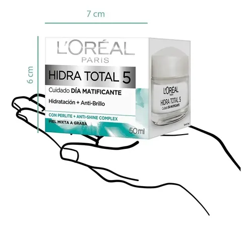 Crema Hidratante Matificante L’Oréal Paris Hidra-Total 5 día para todo tipo de piel de 50mL/48.5g 30+ años