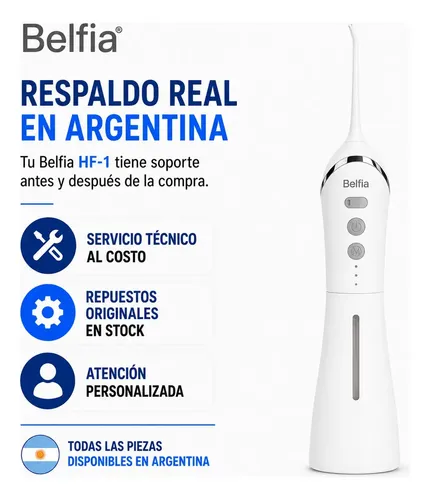 Irrigador Bucal Ducha Dental Belfia HF1 Water Flosser Hilo Dental Portátil Para Brackets Ortodoncia Implantes Gingivitis Sarro Encías Limpieza Oral Profunda