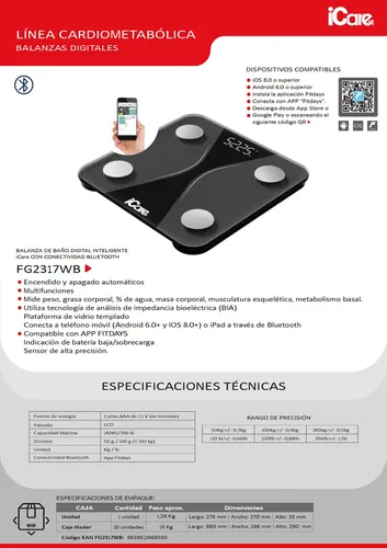 Balanza Digital Inteligente Icare Fg2317wb Negro
