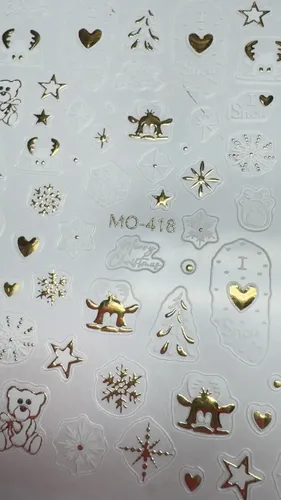 Stickers Para Uñas Cromados Destellos Moños Gemas 5d Y 6d Navidad dorado y blanco MO-418