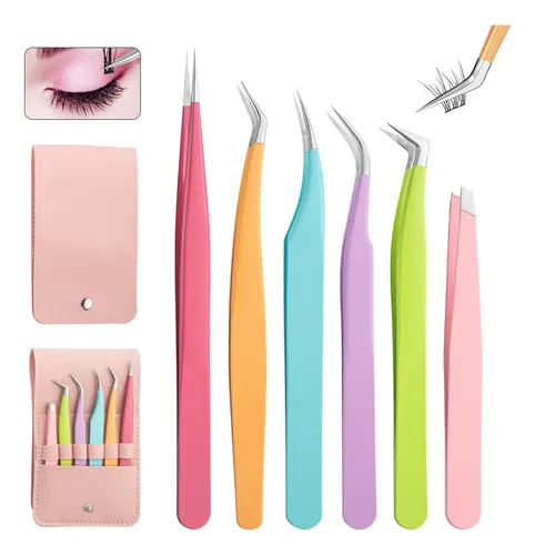 Set 7 Pinzas Profesionales Acero Inoxidable Cejas Y