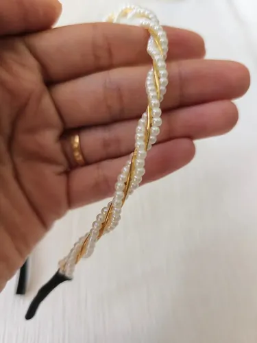 Vincha Pelo Fiesta Novia Tiara Perlas Strass Dorado Plateado Color Perlas Trenzada Simple