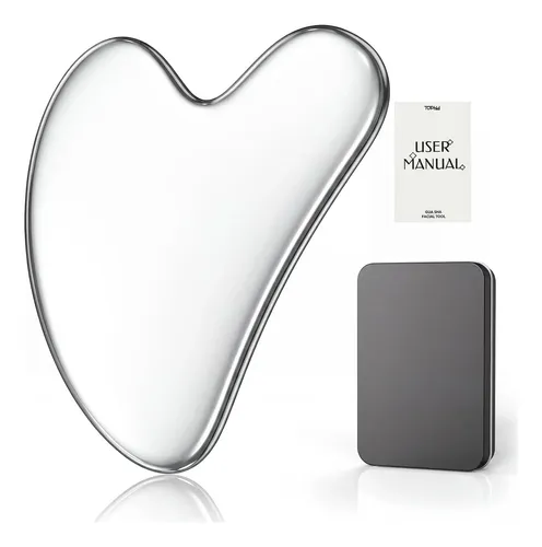 Gua Sha Facial Acero Inoxidable Plata Para Cuello Y Cara