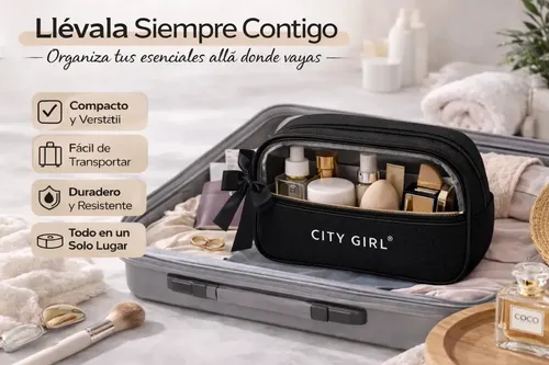 Neceser City Girl Maquillaje Organizador Portátil Viaje Color Negro Diseño de la tela Lisa