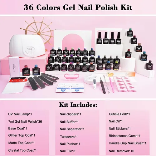 Kit Esmalte Semipermanente 36 Colores Uv Base Top Coat