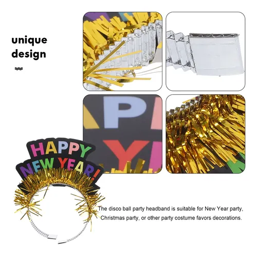 2pcs Vinchas Decorativas Feliz Año Nuevo Fiesta Gold With Multicolor Text