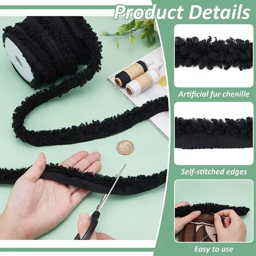 Set De 10m De Cinta De Chenilla De Pelo Artificial Negra 20m
