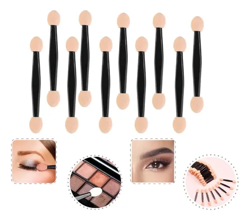 10 Aplicador De Sombras Y Uñas Para Ojos Doble Puntas Negro
