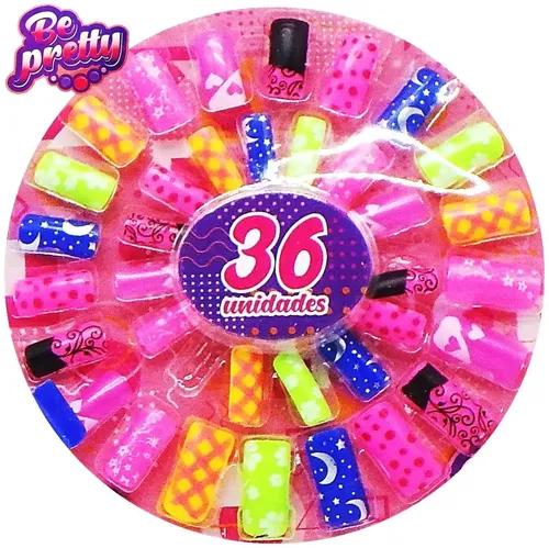 Kit De Uñas Postiza X 36 Para Niñas Infantil Super Cla D3287