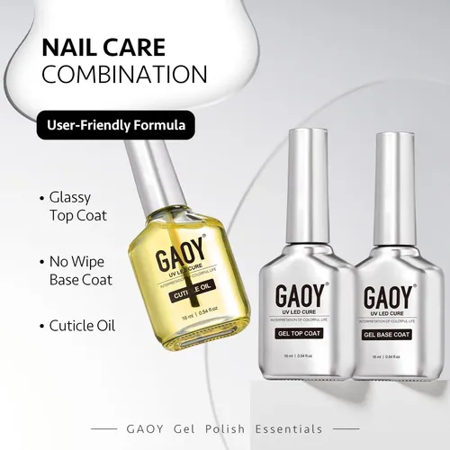Gaoy Set De Gel Para Uñas: Top Coat, Base Coat Y Aceite De