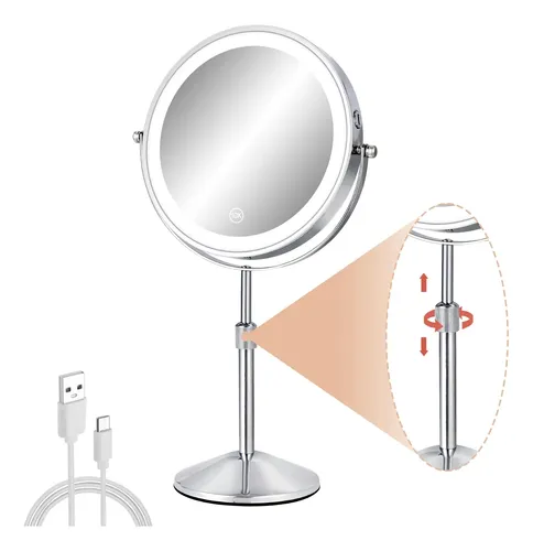 Espejo De Maquillaje Ffowcye 8 Led Con Aumento De 1x/10x