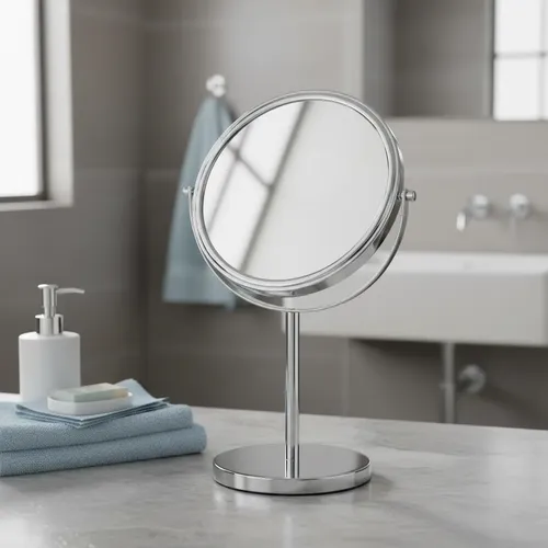 Espejo Cromado Aumento 8x Baño Pie Maquillaje 17.5 Cm Diam
