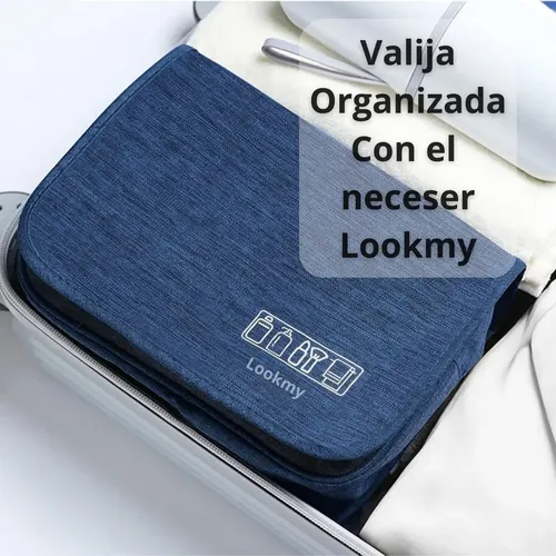 Neceser De Viaje Para Maquillaje O Portacosmeticos Colgante Color Azul Diseño de la tela Liso