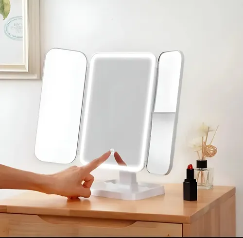 Espejo Maquillaje Pantalla Tactil Luz Led 1x/2x/3 Recargable Blanco