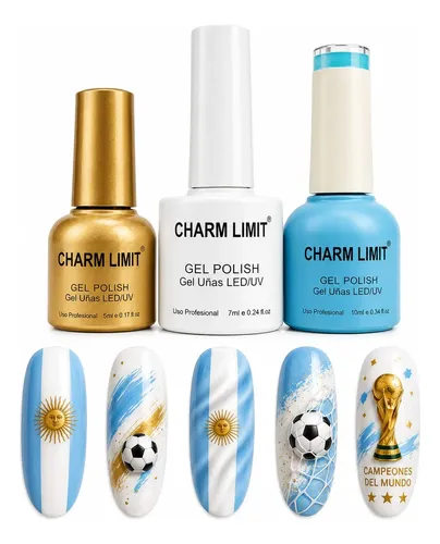 Kit Semi Uv Led Charm Limit Celeste Blanco Dorado Mundial
