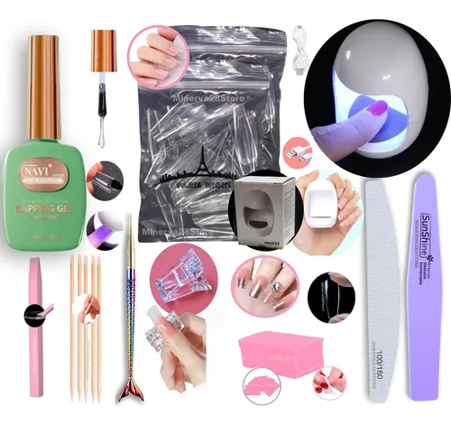Kit 100 Tips Soft Gel/cabina Bombon/kapping Navi+pincel Lima