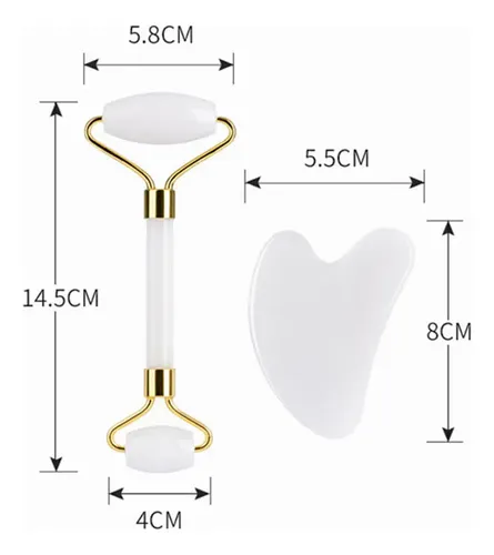 Set Masaje Facial White Jade Roller Gua Sha, Gouache Natu P