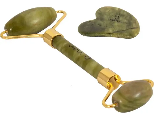 Rodillo Facial y Guasha Laima Jade Verde Masajeador Rostro Cuello