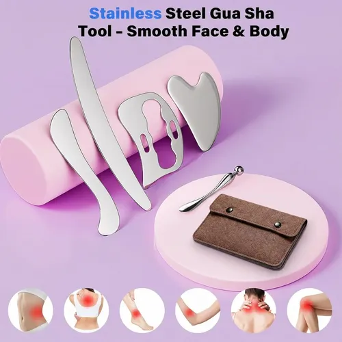 Kit 5 Herramientas Gua Sha Metal Marrón Para Masajes
