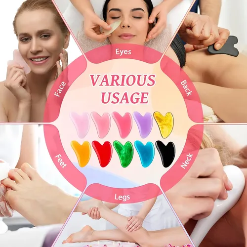Set 100 Gua Sha Resina Corazón Facial Y Corporal