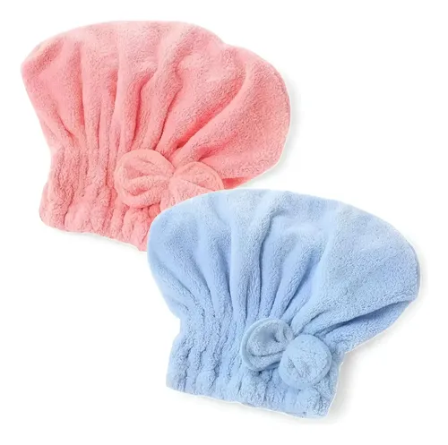 Toalla Turbante Microfibra Secado Rápido Pelo Gorro X2 Unid Rosa Y Celeste