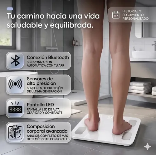 Balanza Digital de Baño GA con Bluetooth y Medidor de Grasa Corporal