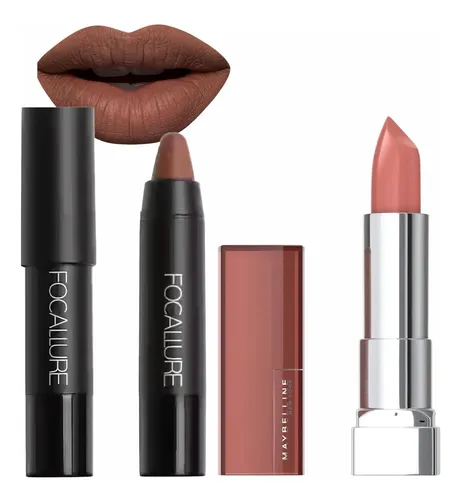 Combo Labial Mate Cremoso: Focallure Crayon Maybelline Cream