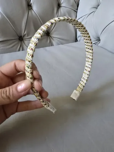 Vincha Diadema Pelo Mujer Galón Bordado Lurex Natural Dorado Dorado