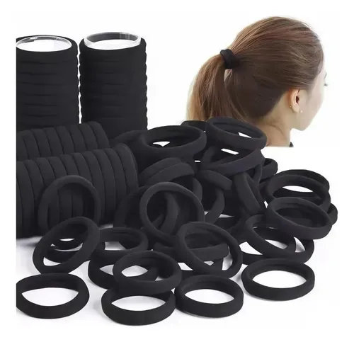 100 Cintas De Pelo Negras Para Mujeres Y Niñas, De Alta Elas Negro Solid 20 Cm