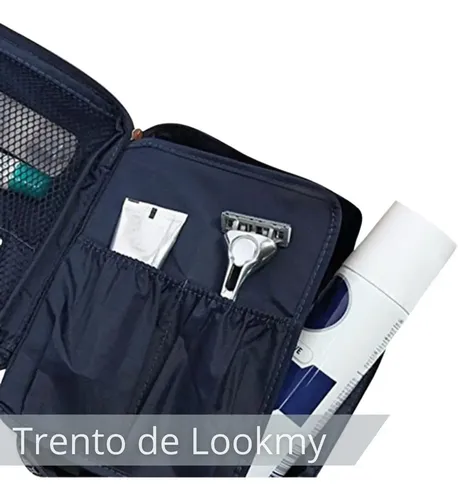 Portacosmético neceser maquillaje Negro Lookmy | necessaire organizador bolso de viaje impermeable lavable compacto | ideal maleta, valija y cartera de mujer y hombre | neceser cosméticos