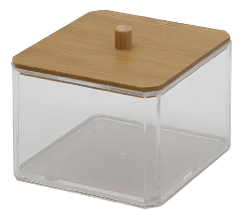 Organizador Multiuso Con Tapa Vgo Cuadrado Acrílico Y Bambu Color Transparente