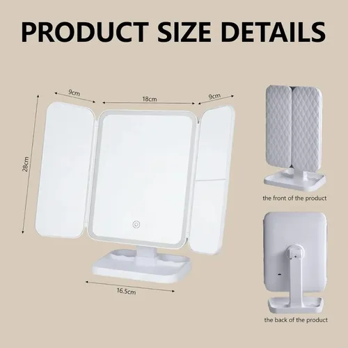 Espejo Maquillaje Plegable Led Con Aumento 1x/2x/3x,3 Modos