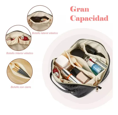 Neceser Makeup Maquillaje Xl Viral Eco Cuero Tramado Color Marrón Diseño de la tela cesta