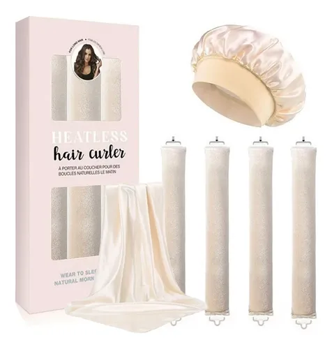 6pzs Curly Ondas En Cabello Rizos Sin Calor Tubo+gorro Satin