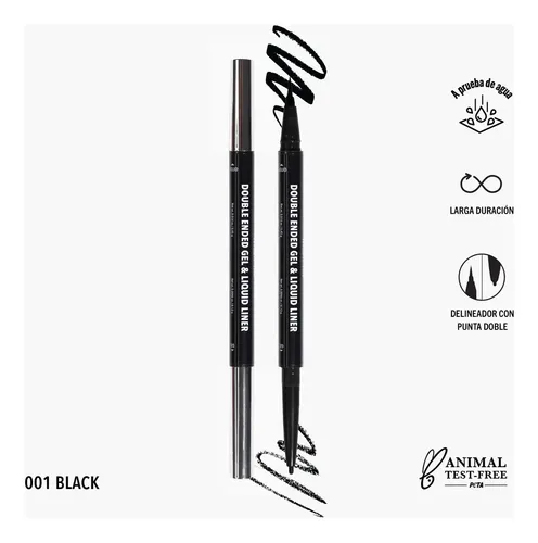 Delineador Liquido Double Ended Gel & Liquid Liner Moira Color 001 Black