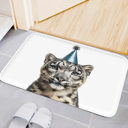 Bonito Leopardo De Las Nieves Con Gorro De Fiesta, Motivo De 40x60cm
