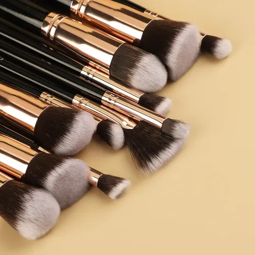 Set De 11 Brochas De Maquillaje Rancai En Negro Y Dorado