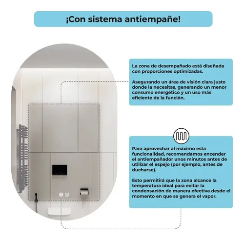 Espejo LED Rectangular Duna Vertical de Pared con Luz Cálida y Neutra 60×80 cm
