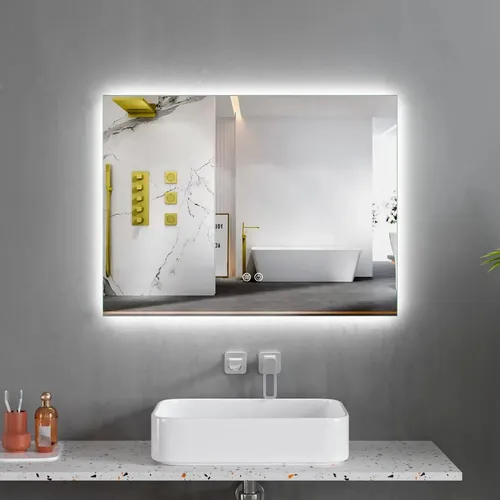 Espejo Rectangular de Baño con Luz LED Táctil y Antiempañante, 80x60cm