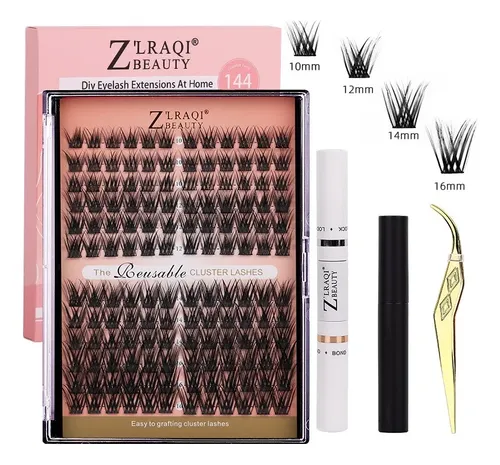 Kit Extensiones De Pestañas En Racimo Zlraqi 144p Negro D 1 Cm 0.7 Mm