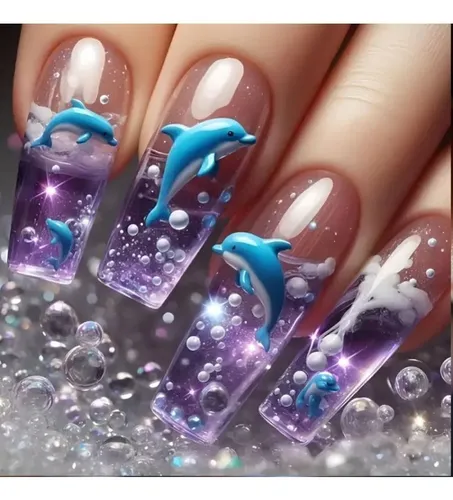 Uñas Blue Ice Dolphin European Square, 24 Unidades