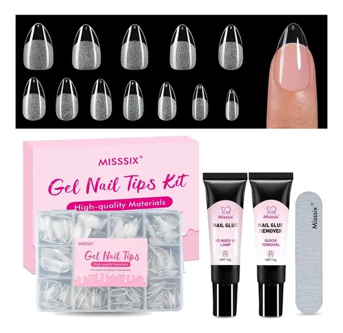 Kit Tips Uñas Gel Misssix 216 Pzs 12 Tallas Pegamento